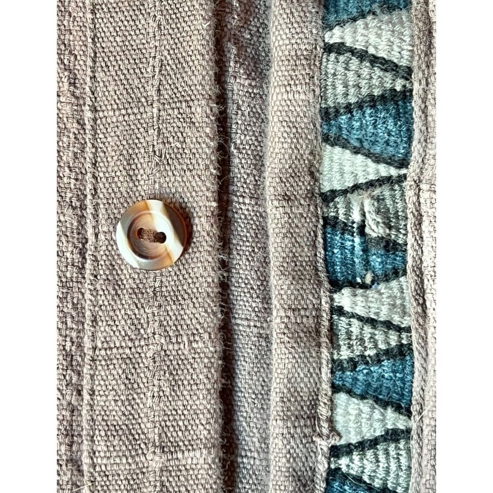 Guatemalan Mens M Shirt Dark Beige Handmade w/ Hand-Woven Accents Button Front - Picture 6 of 6